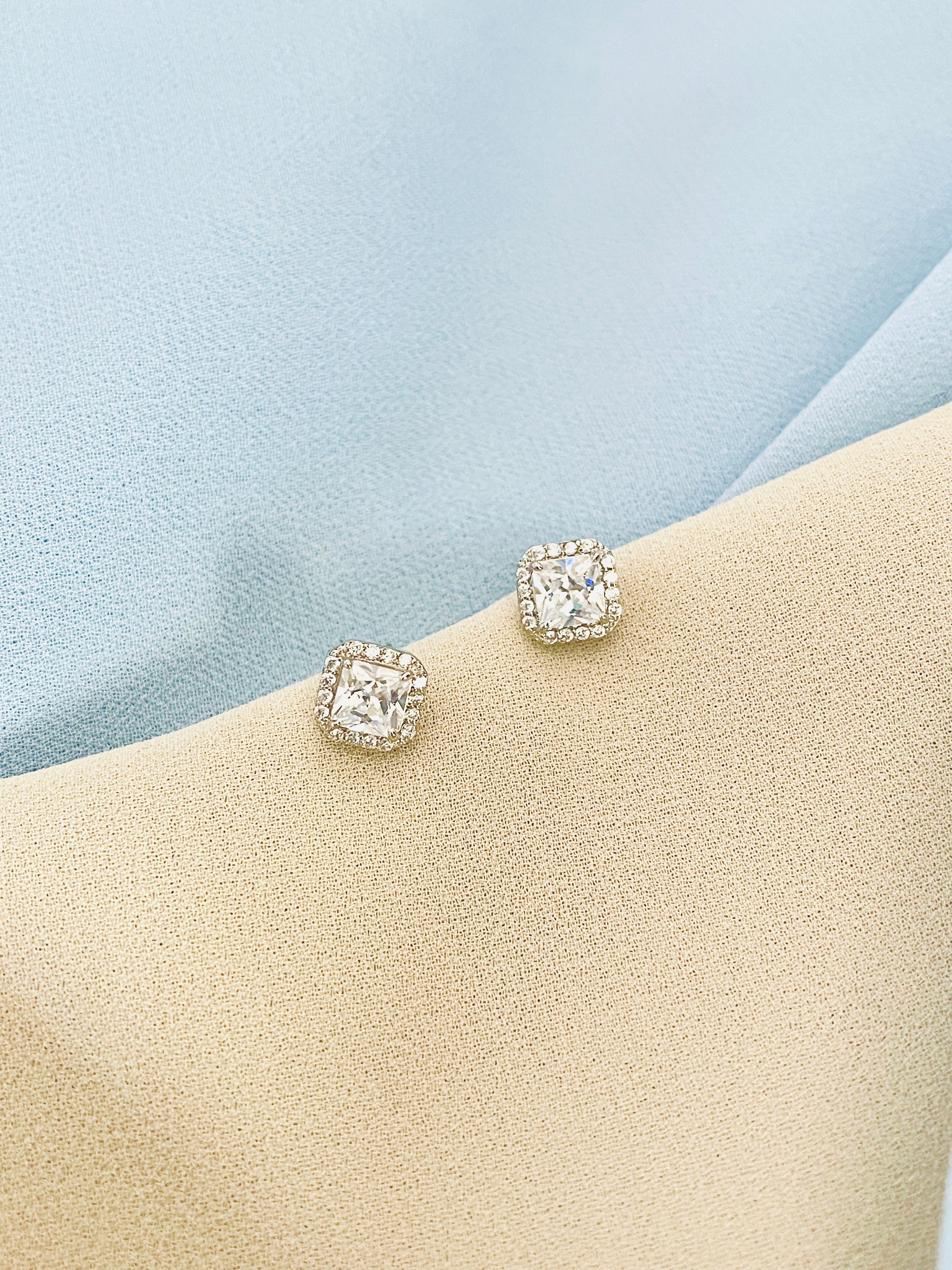 Square Sparkle Halo Stud Earrings