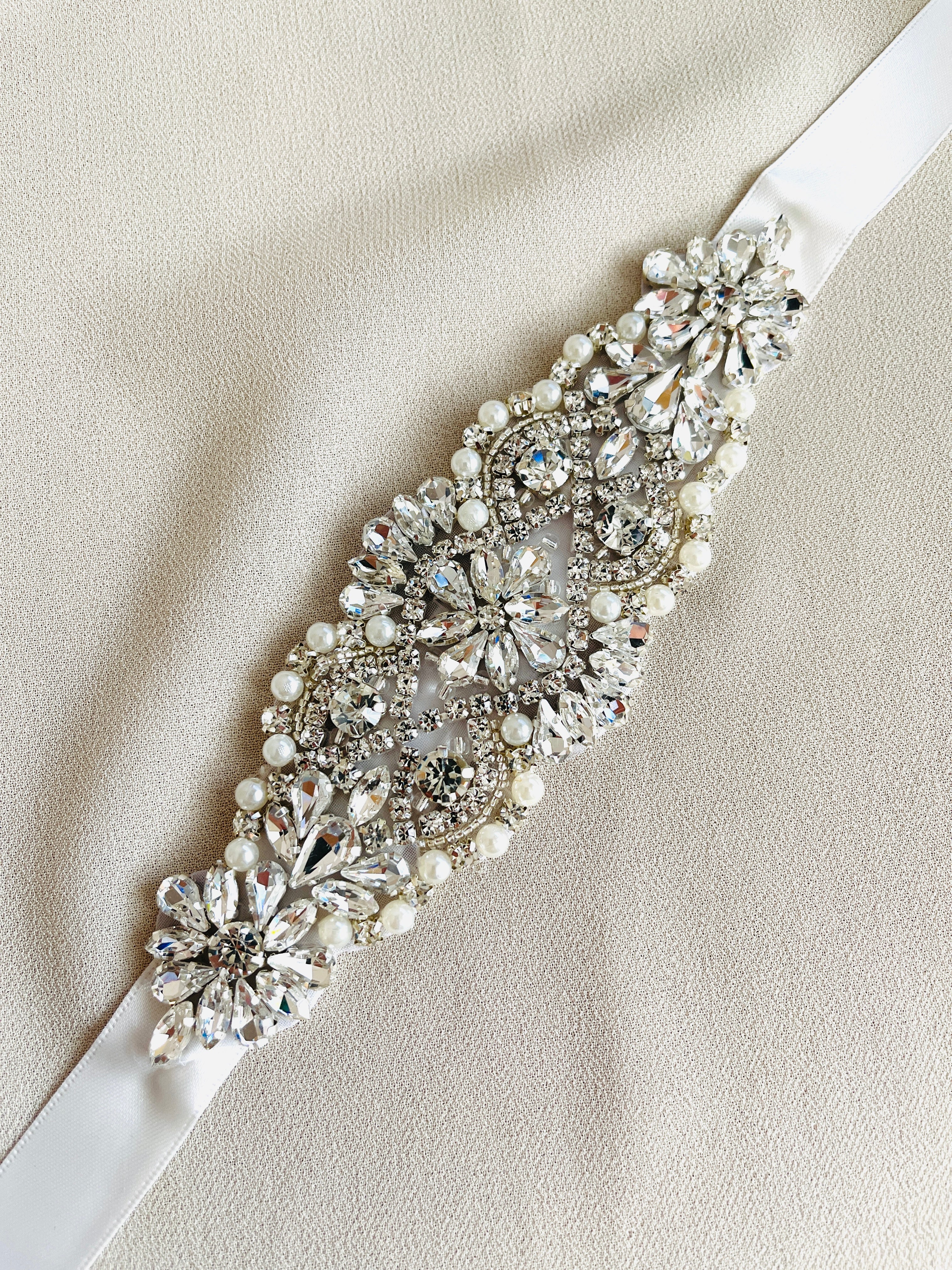 MAYA - Sparkle Crystal and Pearl Belt Sashes In Silver – JohnnyB