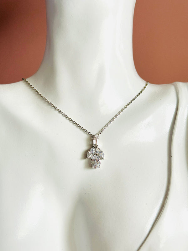 CARMEN - Marquise & Drop CZ Stone Necklace In Silver