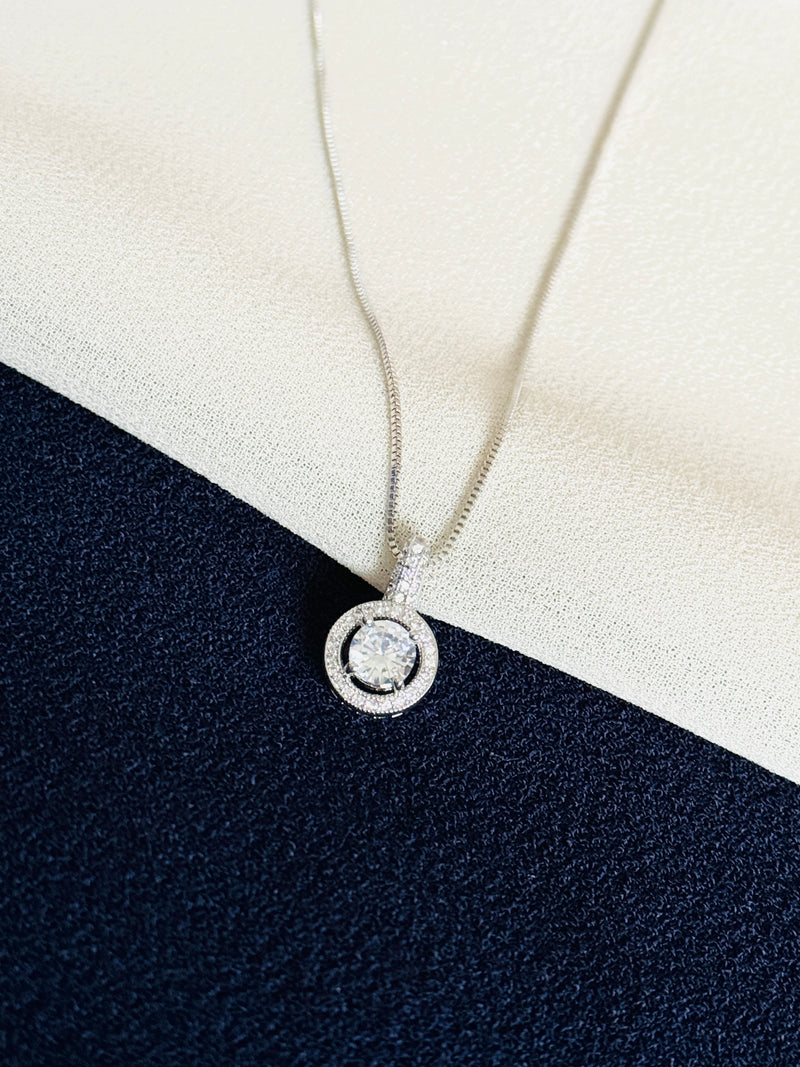 FRANCES - Dangle Round CZs Pendant Necklace In Silver