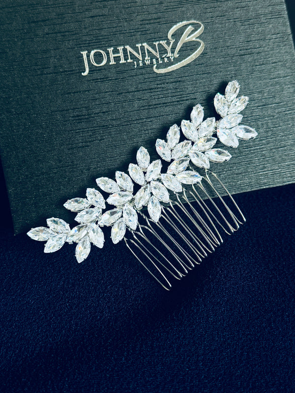 IDA - Marquise CZ Leaf Spray Hair Comb In Silver