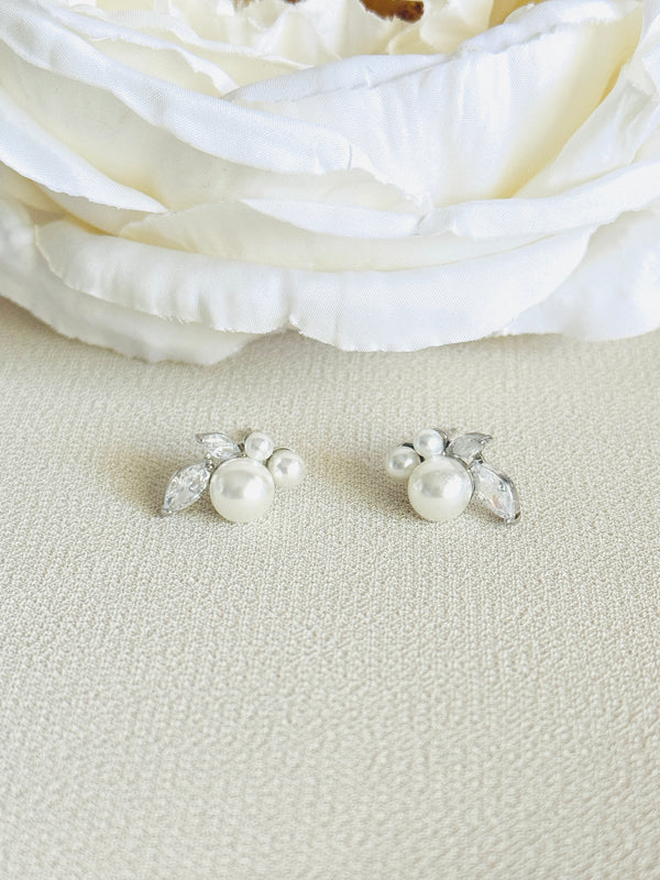 STELLA - Marquise CZ And Pearl Stud Earrings