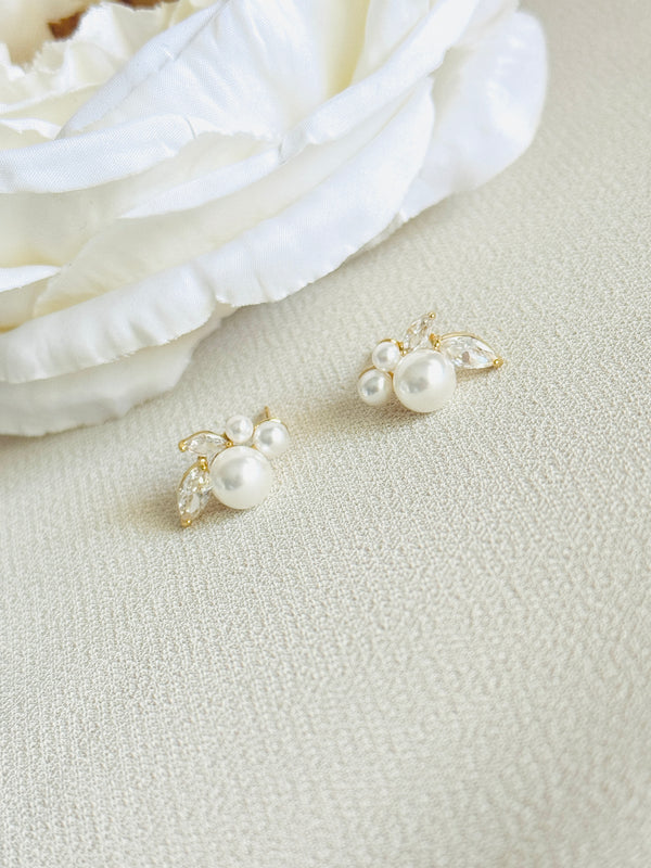 STELLA - Marquise CZ And Pearl Stud Earrings