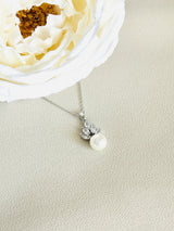 BESSIE- Gorgeous Pear-Shaped CZ And Pearl Necklace In Silver