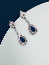 IANTHE - Sapphire Blue Ornate Teardrop Crystal Earrings In Silver - JohnnyB Jewelry