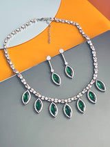 KINSLEY - Emerald Green Marquise-Shaped CZ And Matching Drop Earrings In Silver - JohnnyB Jewelry