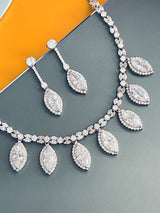 KINSLEY - Clear Marquise-Shaped CZ Necklace And Matching Drop Earrings In Silver