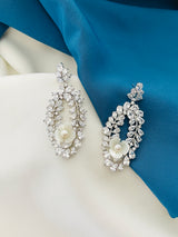 FLORA - Multi-Crystal Open-Oval Drop With Flower Earrings In Silver - JohnnyB Jewelry