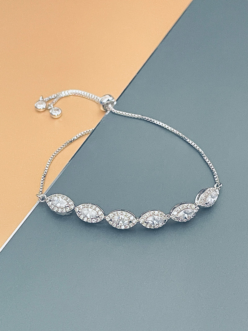 AMBERLY - Marquise CZ Adjustable Bracelet In Silver - JohnnyB Jewelry