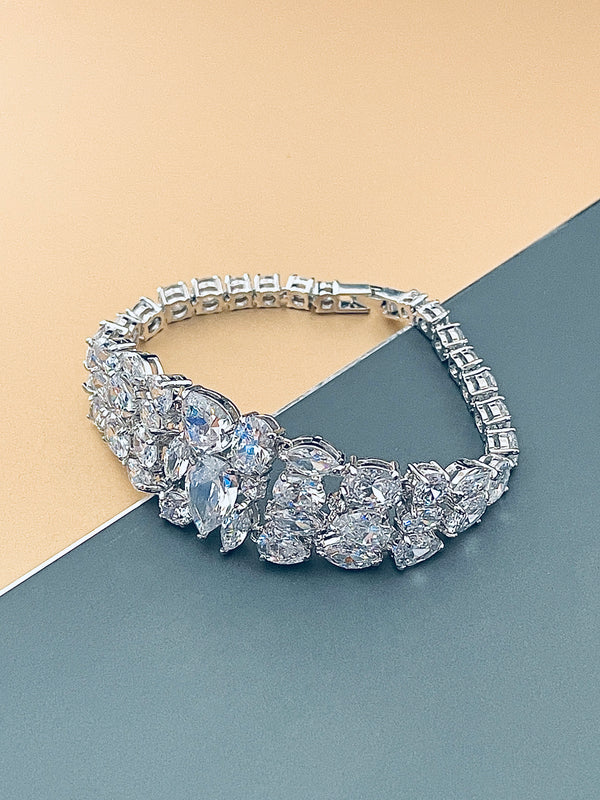 JULIET - 6.5" Delicate Multi-CZ Bracelet In Silver - JohnnyB Jewelry