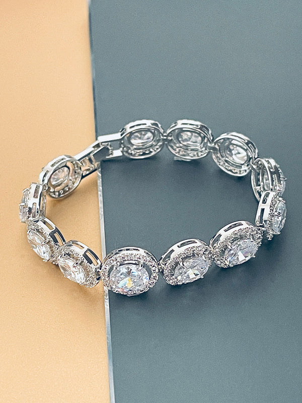 LOLITA - 7" Simple Tennis Bracelet With Oval CZs Bracelet In Silver - JohnnyB Jewelry