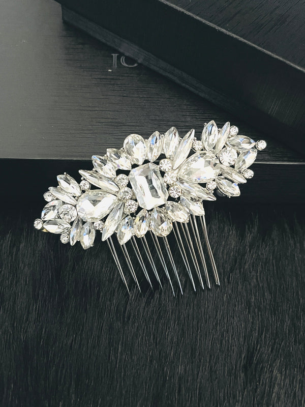 ETHEL - MULT-SHAPED CUT CRYSTAL HAIR COMB IN SILVER