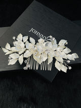 FRANCESCA - Large Metal Flowers Leaves With Crystal Hair Comb