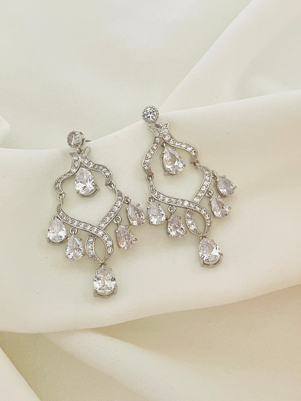 VERONIQUE - Intricate Chandelier Earrings In Silver - JohnnyB Jewelry